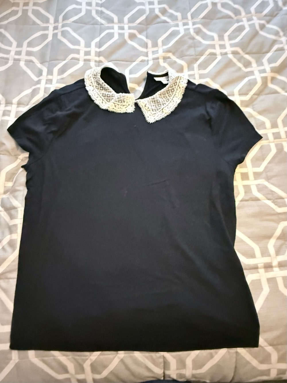 Maison Jules Black Blouse with Cream Lace Collar